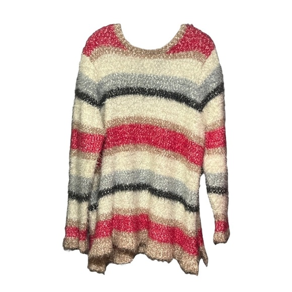 Lane Bryant Stripe Fuzzy Knit Sweater White Multicolor Plus Size 26-28 - Picture 2 of 7